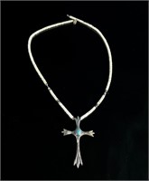 Sterling Turquise Beaded Cross Navajo Necklace