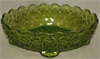 Vtg Daisy & Button Green Glass Soap Tray Dish