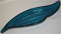 MCM Viking Art Glass Blue Leaf / Feather Tray 12.5
