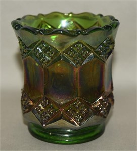 Imperial Helio Green Carnival Glass Toothpick 2.5"