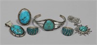 STERLING SILVER & TURQUOISE JEWELLERY GROUP (6)