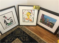 (3) Looney Tunes framed prints