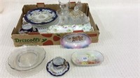 Box w/ Hand Painted Plates & Relish Dishes,