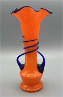 Czech Orange Tango Vase with Cobalt Accents