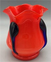 Red Tango Vase with Applied Cobalt Accents