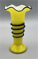 Czech Yellow over White Tango Vase W/ Trailing