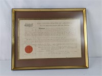 Antique 1878 Homestead Certificate FL Framed