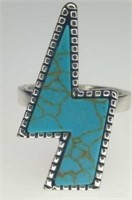 925 stamped turquoise style lightning bolt ring