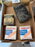 Older Band Aid Tin (marked 67 cents) & Others