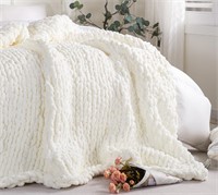 Cream Chunky Knit Blanket Throw 60" x 80", Soft