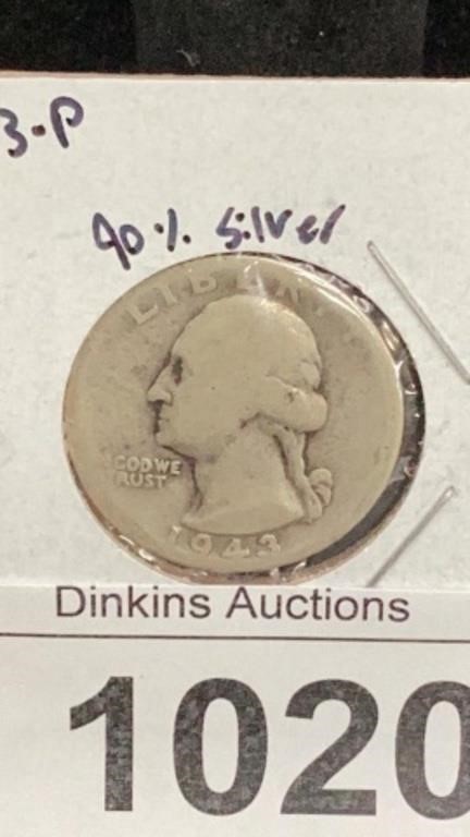 1943P silver quarter coin