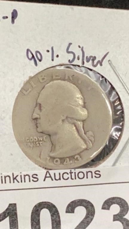 1943 P  silver quarter coin