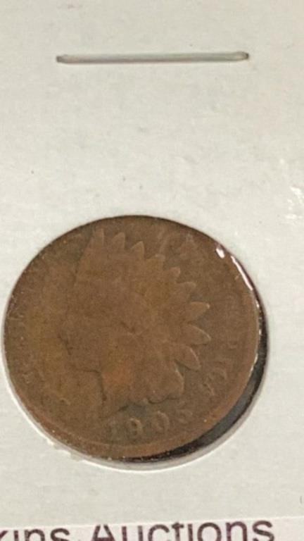 1905 Indian head penny coin