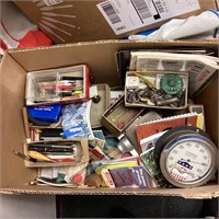 Box of Vintage desk supplies pens & notebooks