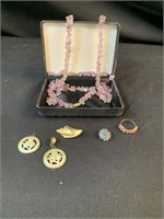 Pink/purple stone necklace (damaged), gold plated