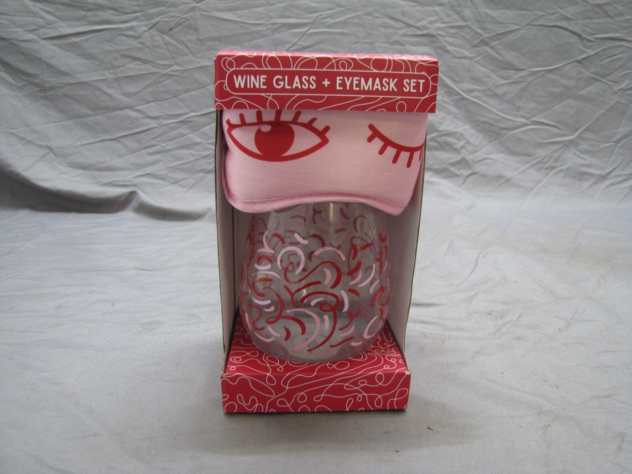 NIB Wine Glass & Eye Mask Set