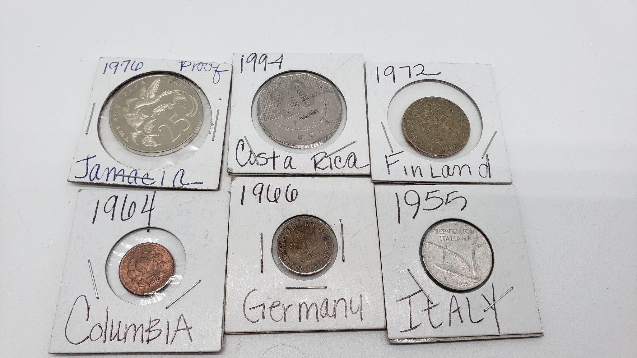 Coins Jamaica, Costa Rica, Finland, Columbia etc.
