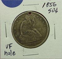 1856 Liberty Seated Half Dollar VF Hole