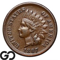 1867 Indian Head Cent, VF++ Better Date