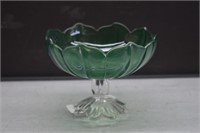 Vintage Green & Clear Glass Lotus Bowl