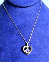 [F] Stamped 14K  Chain & Amethyst Heart Pendant