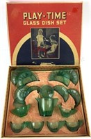 Akro Agate Play Time Green Glass Dish Set