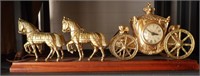 United Metal Horse Drawn Carriage Mantle Clock