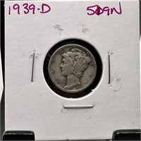 1939-D MERCURY SILVER DIME