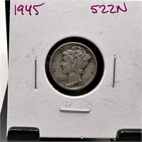 1945 MERCURY SILVER DIME