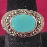 .925 silver Ring with Turquoise Center Stone, sz