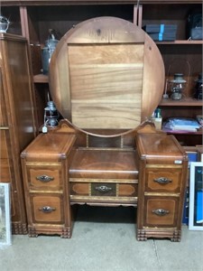 Antique Waterfall Vanity Dresser with Mirror Back