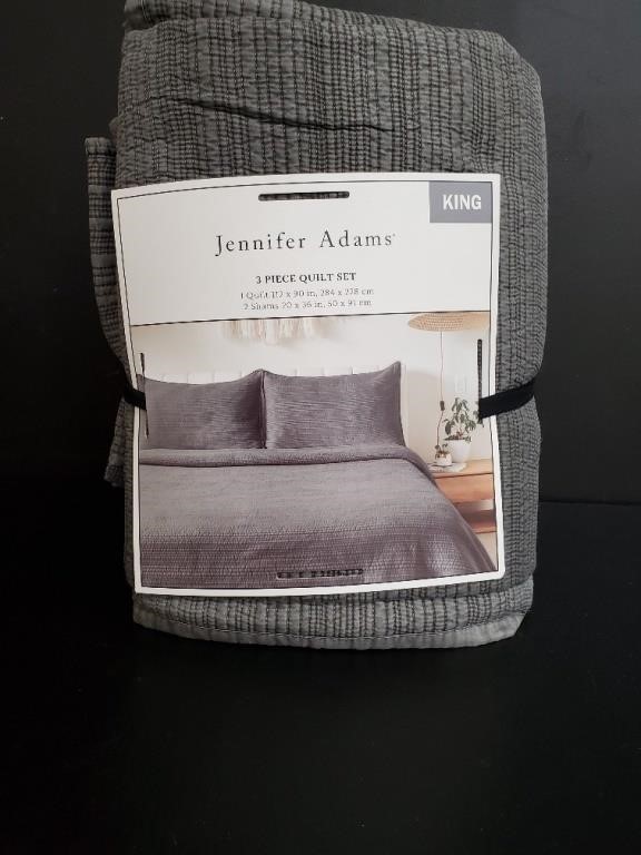 Jennifer Adams King 3 Piece Quilt Set Dk Grey