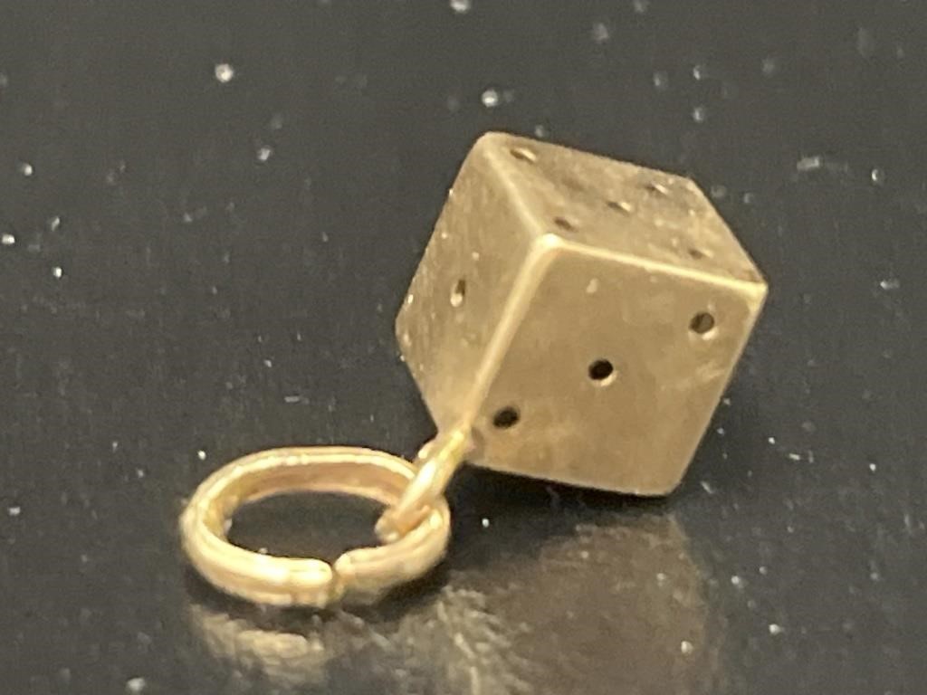 Small 10kt Yellow Gold Dice Pendant 1.2 grams