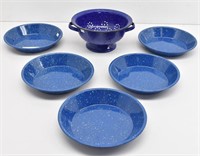 (5) Blue Enamelware Pie Plates & Purple Blue