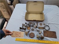 T THOMASSON antique lock box & contents relics