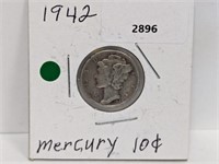 1942 90% Silv Mercury Dime