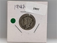 1942-D 90% Silv Mercury Dime