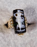 10kt Vintage cameo and Seed Pearl Ring