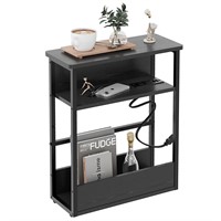 Narrow Side Table with Charging Station, 3 Tier