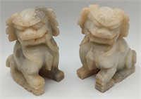 Pair of Old Hand-Carved Soapstone Foo Dogs.