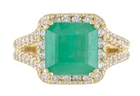 14k Gold 4.71 ct GIA Emerald & Diamond Ring