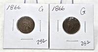 (2) 1866 Cents G