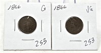 (2) 1866 Cents G-VG