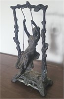Cast Metal Art Deco Sculpture Girl on Swing 9"