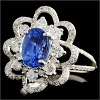 2ct Sapphire & 1ct Diamond Ring in 18K White Gold