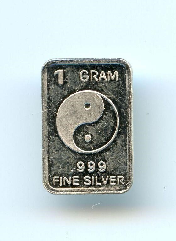 1 gram Silver Bar - Yin Yang, .999 Fine Silver