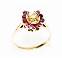Jewelry 14k Diamond & Ruby Horseshoe Ring