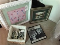 Framed Prints & Basket  (4) PCS