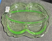 Vintage Uranium Glass Divided Condiment