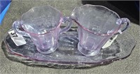 Vintage Neodymium Glass Creamer & Sugar w/ Plate